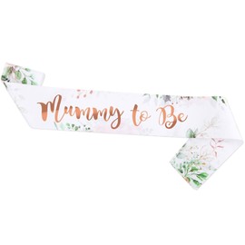 Foyscr Mummy to Be Sash, Baby Shower Favors, Sage Green Yarn Satin, Botanical Pattern, Shimmering Rose Gold, Mum to be Gifts for Baby Shower Decorations