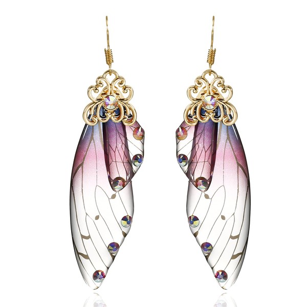 RINHOO Butterfly Crystal Wing Drop Dangle Earrings Gold Plated Insect