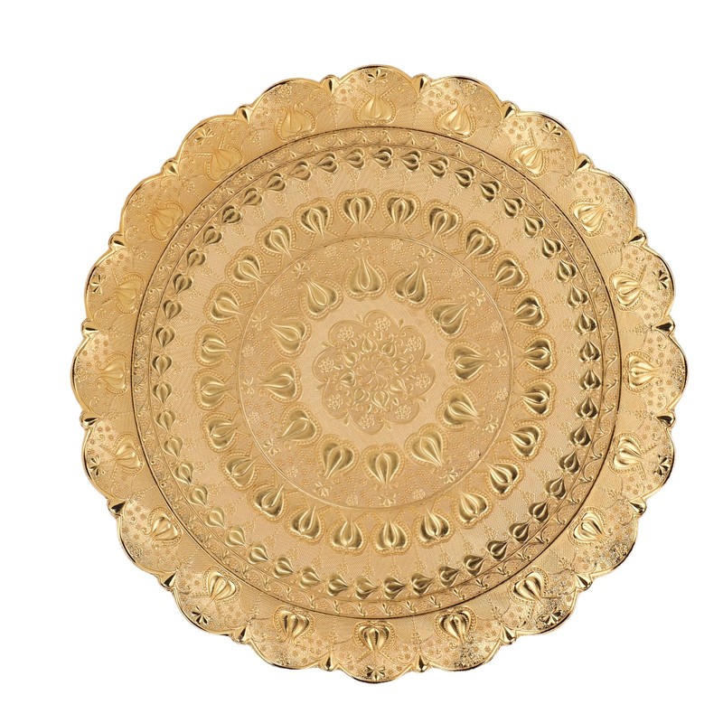 Turkish Tea Coffee Serving Tray Vintage Style Embossed Pattern Round