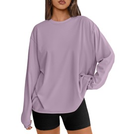 Trendy Queen Womens Oversized Long Sleeve T Shirts 2025 Basic Crewneck Tee Fall Tops Casual Workout Y2K Clothes Purple L