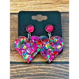 Unbranded Hypoallergenic Dangle Drop Earrings Pink Confetti Foil Leaf Hearts Acrylic RTS