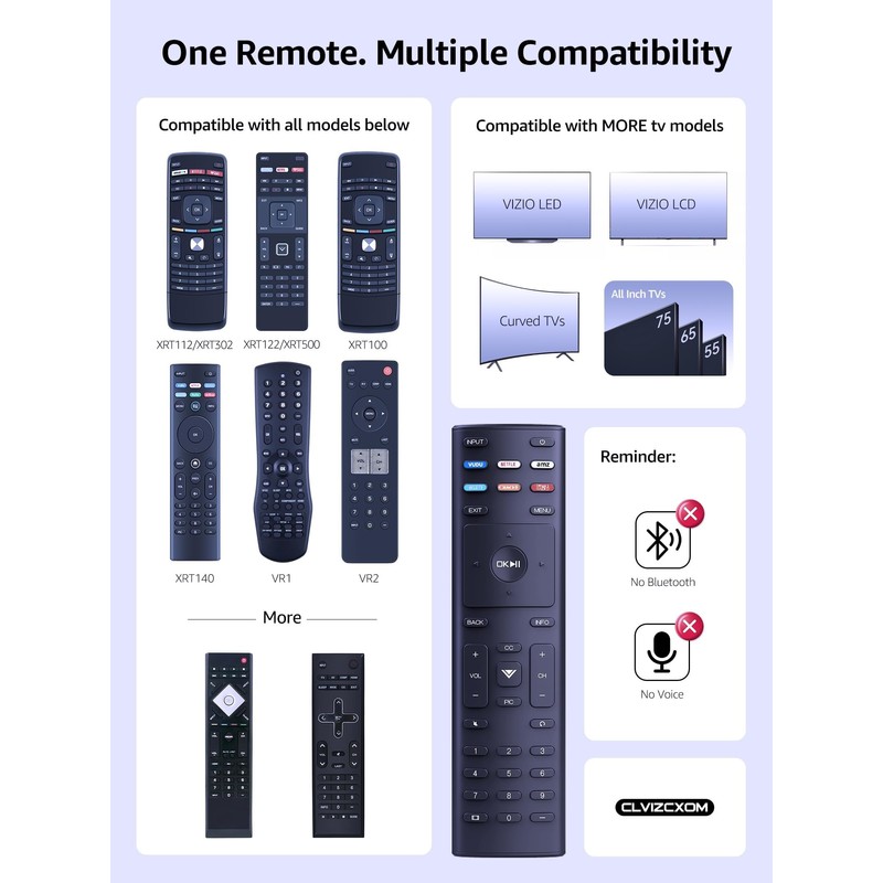 XRT136 New Universal Replace for Vizio Smart TV Remote, for