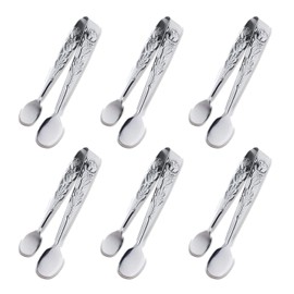 6 mini pinzas para servir de 4 pulgadas, pinzas para cubos de azúcar de acero inoxidable rosa, pinzas pequeñas plateadas para hielo para fiestas de té y café, aperitivos, postres de Sunenlyst (6