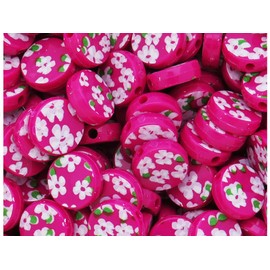 BeadTin Mulberry Opaque w/Flower Print 13mm Coin Plastic Craft Beads (150pcs)