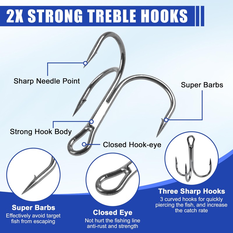 Fishing Treble Hooks Kit 110pcs/box High Carbon Steel Round Bend