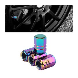 Osilly Car Tire Stem Valve Caps, 4 Pcs Aluminum Alloy Valve Stem Covers, Corrosion Resistant Leak-Proof Tire Cap Cover Accessories, Hexgon Style Wheel Air Valve Caps for SUV Car Bike (Multicolor)