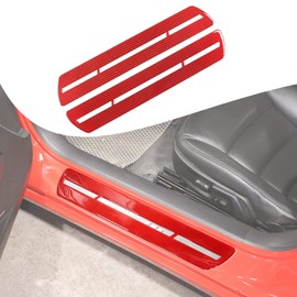 Lcojicep Car Door Sill Guard Trim StickerCompatible with Corvette C6 2005-2013 Z06 ZR1,2PCS Real Carbon Fiber Threshold Strip Door Entry Guard Decorative Strip Sticker (Red Outer Threshold bar)