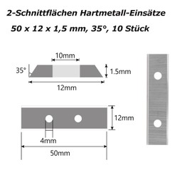 Square 50 mm Carbide Inserts, 10 Pieces Cutting Blades for Reversible Plates Flush Cutter, Paint Scraper 2 Edges 50 x 12 x 1.5 mm, for Surface Groove, Spiral Planer Cutting Heads, Hand Scraper