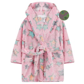KAKU NANU Girls Dressing Gown Boys Bath Robe Girl's Robes Fleece Fluffy Dressing Gown Kids Pink Toddler Dressing Gown with Hooded 5 6 Years