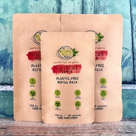 Organic Hibiscus Flower 700mg Capsules by The Natural Health Market • Certified Organic 60 Capsule Pouch