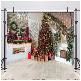 AIIKES 10x10FT Christmas Backdrops for Photography Fireplace Christmas Background Xmas Tree Holiday Party Decoration Christmas Photo Backdrops 11-752