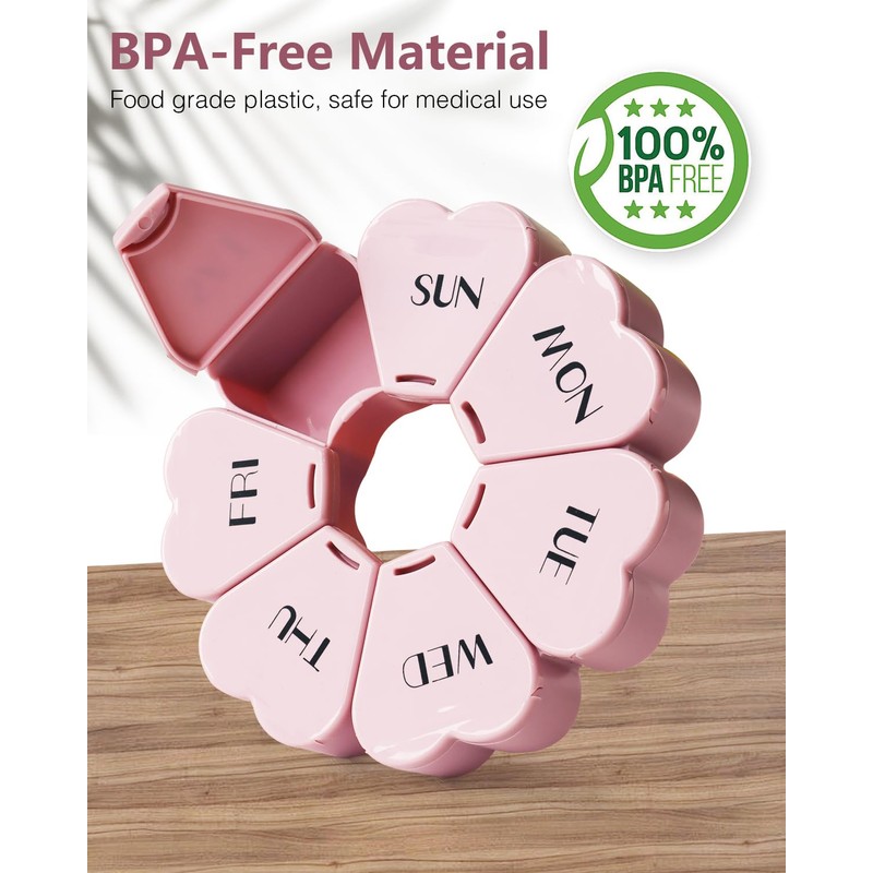 FHORAIN Weekly Pill Organiser, Cute, 7 Day, Large Compartments, Portable
