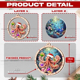 Octopus Christmas Ornament - Octopus Ornaments for Christmas Tree - Octopus Suncatcher Ornament Christmas Decorations 2024 - Gifts for Octopus Lovers - Octopus Gifts for Women, Men