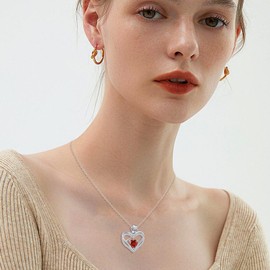 Cosie Lily Women's Necklace 925 Silver Pendant, Women's Heart Chain Rose Flower Birthstone Jewellery Silver Chain, Gifts Birthday Gift Valentine's Day Christmas Gifts for Girlfriend Mum Chains, Cubic