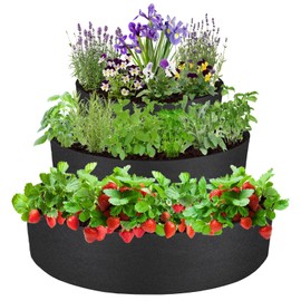 Nilioerup 3 Tiered Strawberry Planter, Fabric Raised Garden Bed Non-Woven Laddered Planter Bag 8 Inch Deep Round Felt Planting Container for Growing Vegetables Herb Plant (3 Tiered)