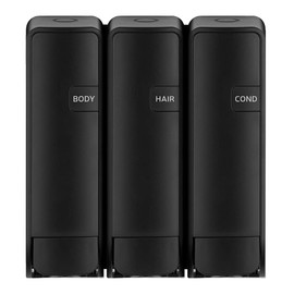 EZ-Shower Wall Mount Body/Hair/Conditioner Trio Shower Dispenser for Bathroom/RV/Airbnb, 350 ml (12 oz) x 3unit, Refill Cartridges Sold Separately, Black