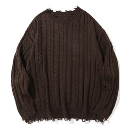 Bakyarder Cable Knit Sweaters for Women Oversized Crewneck 90s Vintage Unisex Sweater Coffee S