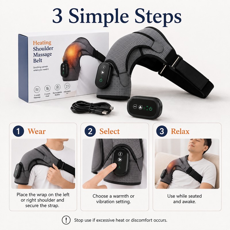 Rechargeable Shoulder Wrap with Adjustable Warmth and Vibration – Cordless
