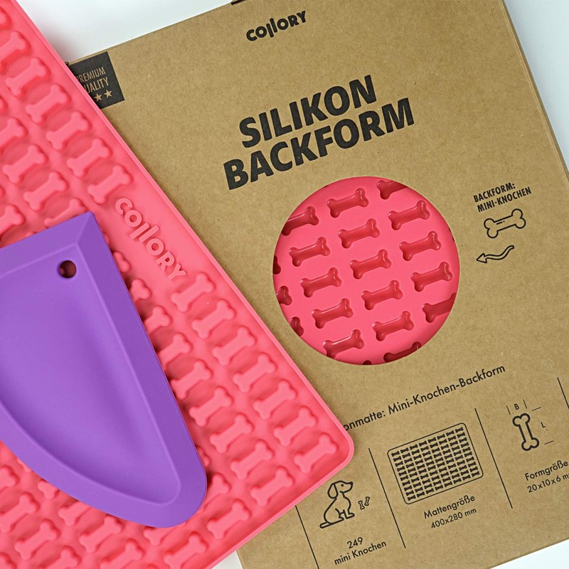 Collory Mini Knochen (2cm) Silikon Backform und Teigschaber Set, Backmatte