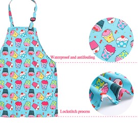 TOPWAYS Colorful Cartoon Canvas Kids Aprons, Adjustable Neck Children's Apron for Cooking Baking Painting Wear (mini cakes)