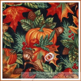 Alexander Henry BonEful Fabric FQ Cotton Quilt Thanksgiving Orange Pumpkin Leaf Acorn Harvest UK