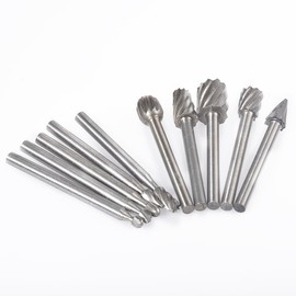 HOHXEN HSS Burr Set of 10, 3 mm Round Shank Bearing Steel Rotary Grar Set for DIY Woodworking, Metal Carving, Engraving, Drilling, Polishing, Chamfering, Expanding Hollowing, Hollowing