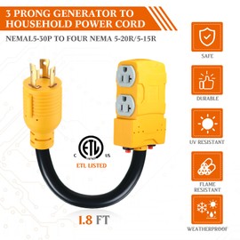 Kanayu 1.8 FT 30 to 20 Amp 110V Generator Distribution Adapter Compatible with NEMA L5-30P to NEMA 4X 5-20R/ 5-15R, 3 Prong Generator to Four Household Outlet with 20 Amp Circuit Breaker