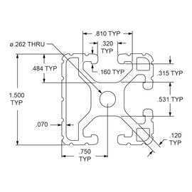 8020, 1503, 15 Series, 1.5" x 1.5" Tri-Slotted Triple Channel Extruded Aluminum Extrusion 80/20 T Slotted Profile (Clear Anodize, 48" Long)