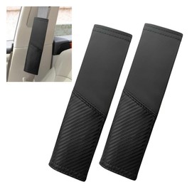 KITUREK 2PCS Car Seat Belt Cover, Carbon Fiber Safety Car Seat Belt Cover, Breathable Leather Soft Shoulder Strap Cover for Car Truck SUV, Harness Pads for Neck and Shoulder Protection (Black)