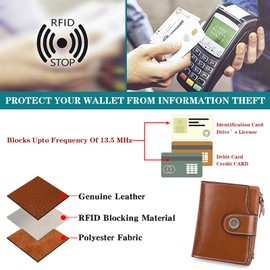 SENDEFN Women’s Wallet, Made of Soft Genuine Leather, 16 Card Slots with RFID Protection, Genuine Leather Wallet, Ladies Small and Short Format Wallet, Retro brown, s, Modern