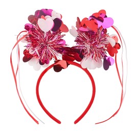 Valentine's Day Heart Headband Heart Pom Pom Headbands Glitter Red Pink Hearts Shaped Head Boppers Hair Accessories for Women Girls Valentines Party Anniversary Wedding Headwear 1PCS