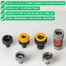 Replacement Gaskets Mix Set, 75 Pieces, for G 1/2 Inch System Parts, Compatible with Gardena 21 mm Tap Connector, 18200, 18240, 18220, 15273, Rubber, Diameter 16 x 11 O-rings, Diameter 19 x 11, 21 x