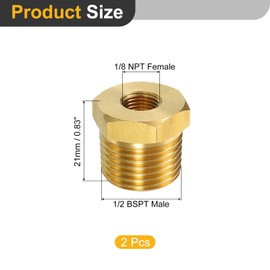 QUARKZMAN Pack of 2 1/2 BSPT Male x 1/8 NPT Female Brass Reducer Hexagonal Thread Pipe Fitting, Brass Thread Adapter for Water, Gas, Oil Pipeline Systems
