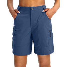 Viodia - Pantalones cortos tipo cargo para mujer, de 7 pulgadas, con bolsillos, secado rápido, ligeros, para golf, casual, verano, Azul oscuro, M