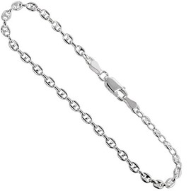 4mm Sterling Silver Puffed Anchor Chain Necklace Nickel Free Italy, 22 inch