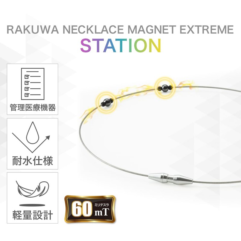Phiten RAKUWA Magnetic Necklace, EXTREME Station (Black, Silver), Sports Necklace,