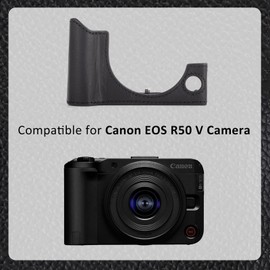 MUZIRI KINOKOO Case for Canon EOS R50 V Camera, Retro Style Premium Genuine Leather EOS R50 V/R50V Camera Half Protective Case with Opening Bottom and Hand Grip Design - Black
