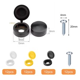 zoerbufan 48 Pieces Folding Screw Cover Caps Made of Plastic for Number 5 Screws, Stainless Steel Screws, Hinge Screw Caps for Furniture, Wardrobe, Shelf, White/Black/Yellow
