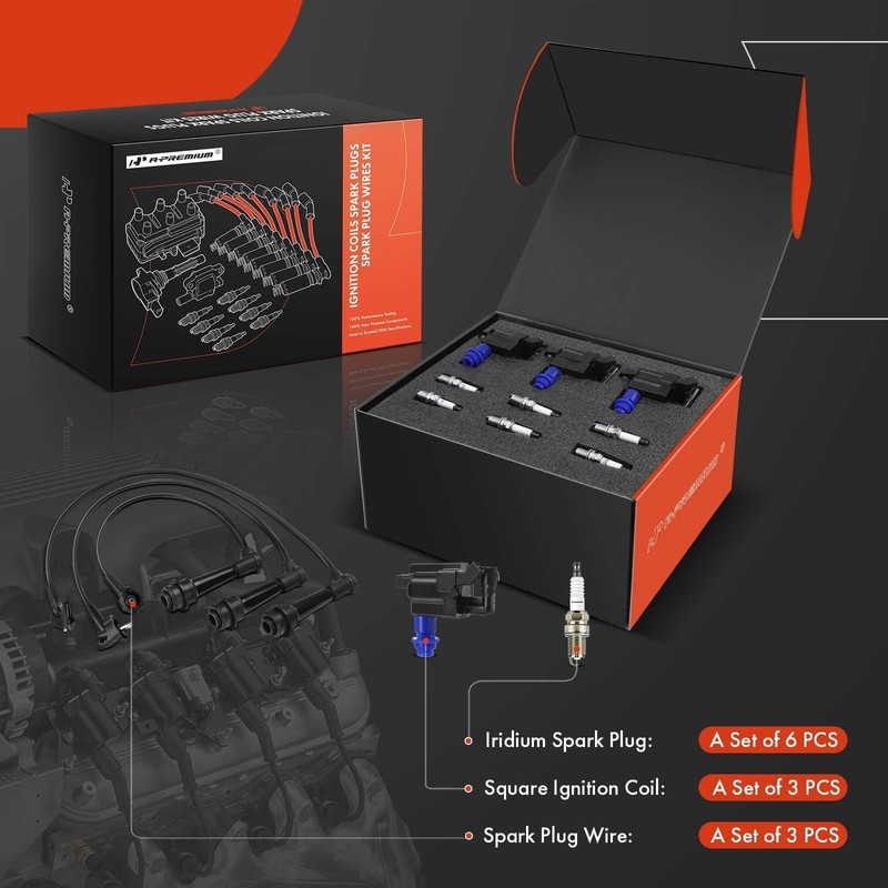 A-Premium 3 Ignition Coils with 3 Spark plug Wires and