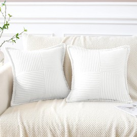 Artscope Corduroy Cushion Covers Pack of 2 Modern Patchwork Throw Pillow Covers Soft Pillowcase Broadside Decorative Textured Cushions for Home decor Sofa Bedroom Couch White 45x45cm
