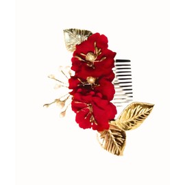 Generic Pranodhika Creation Women Rose Hairpin (Red and Golden), 1 Count (Pack of 1)