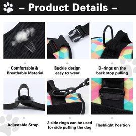 Belababy Service Dog Harness Small Medium Large, Adjustable Emotional Support Dog in Training Harness with Sturdy Handle, Reflective Therapy Puppy Vest, S, Square
