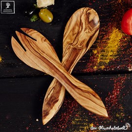 Das Olivenholzbrett® 2-Piece Salad Servers / Serving Cutlery Made of Olive Wood - Spoon and Fork - Kitchen Aid 25 cm
