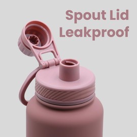 Binghill 32 oz vacuum insulated stainless steel water bottle with spout lid for cold water drinks, sports, travel, outdoor and school (Smoke Pink)