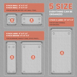 Criusia FULL SIZE Clear Plastic Drawer Organizer 28 Pack- 5 Versatile Large Acrylic Drawer Organizers Trays for Bathroom, Kitchen Utensils Gadgets, Vanity and Makeup, Office