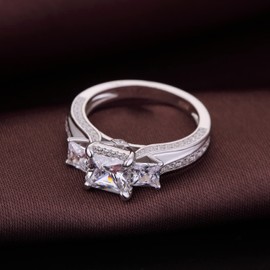 jiamiaoi 18K White Gold Plate Ring Silver 925 Women's Wedding Ring Silver Engagement Ring Wedding Ring for Bride Solitaire Rings Women's Diamond Silver Rings for Women, Sterling Silver