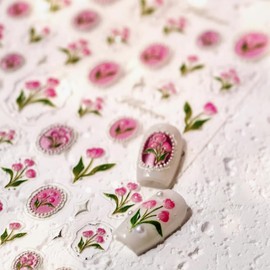 Flowers Nail Art Stickers 5D Embossed Nail Decals Spring Summer Rose Floral Nails Design Decoration Accessories for Women Girls Manicure