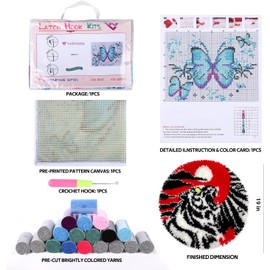 NEWHOOK Latch Hook Kits for Kids DIY Rug Mat Crochet Yarn Kits for Adults Tapestry Kits Home Decor Kits with Tiger Printed Canvas Carpet Needlework Seat Cushion Creative Gift 19'' X 19'' (Tiger)