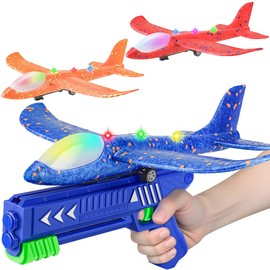 3 Pack Airplane Launcher Toys for Kids Ages 4-8: Airplane Shooter with 3 LED Foam Glider Planes for Kid - Outdoor Flying Toys Birthday Present Gifts for 4 5 6 7 8 9 Year Old Boys