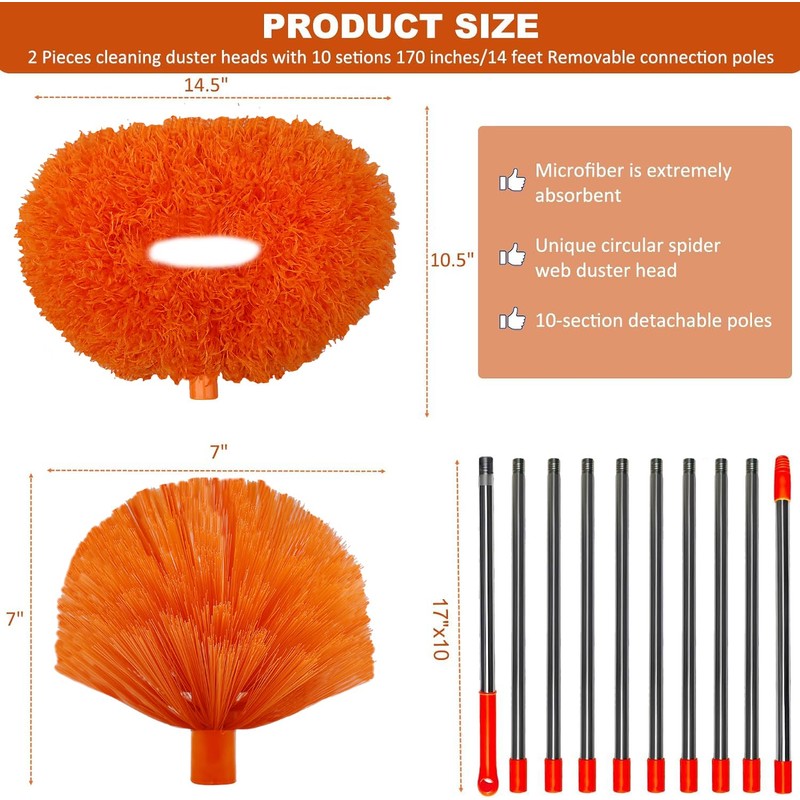 20+ Feet High Reach Dusting Kit, Cobweb Duster & Ceiling